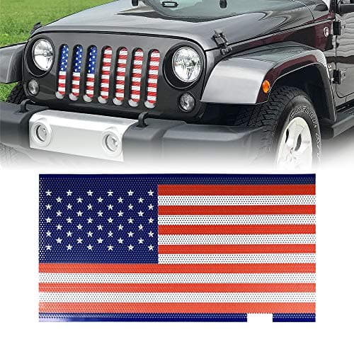 American Modified Front Bug Grille Mesh Insert Flag Style for 2007-2018 Jeep Wrangler JK JKU Off-Road Unlimited Accessories