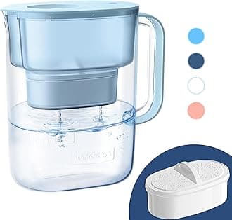 10-Cup Water Filter Pitcher with 1 Filter, Long-Lasting (200 gallons), 5X Times Lifetime Filtration Jug, Reduces Lead, Fluoride, Chlorine and More, BPA Free, Blue, Model: WD-PT-07B