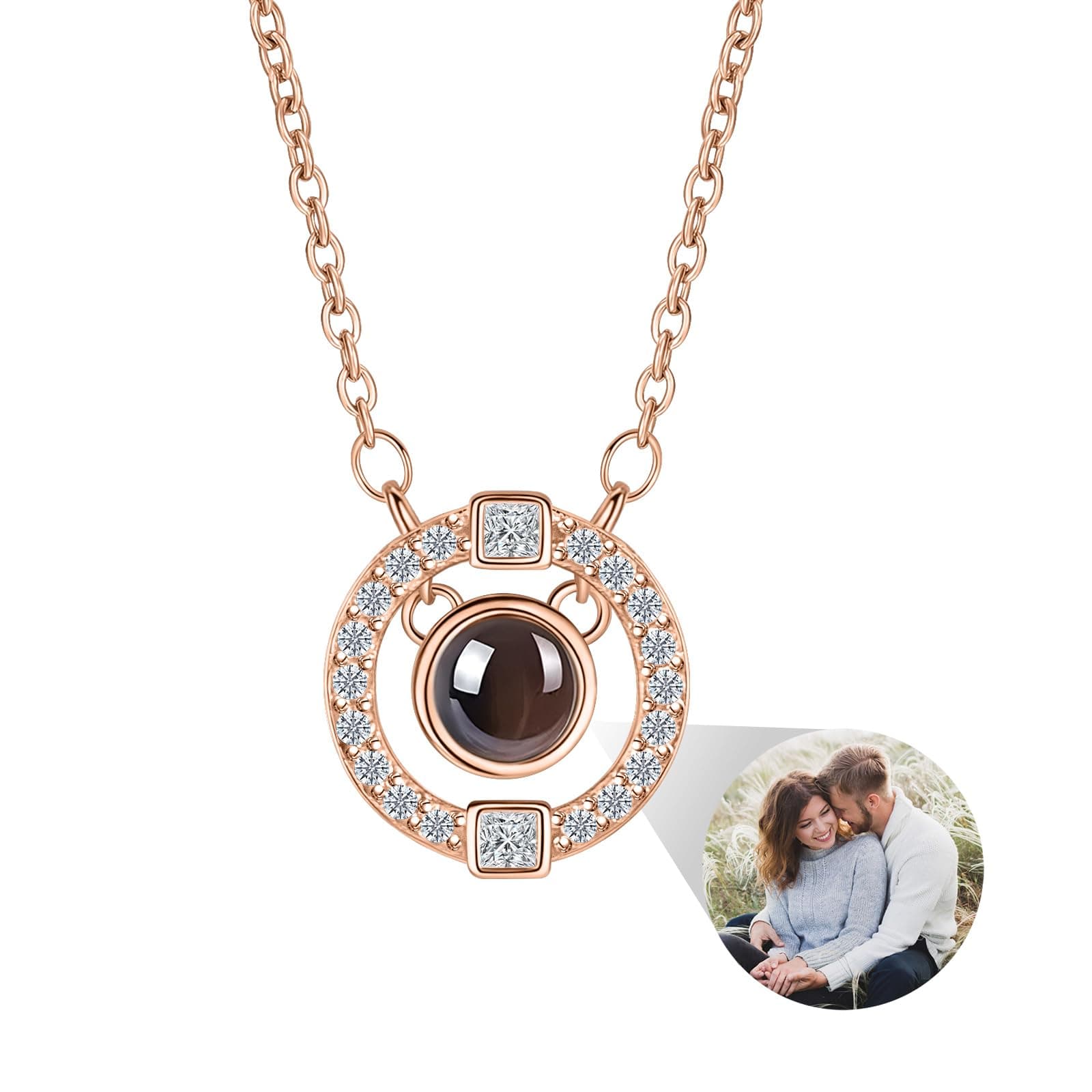 Custom Photo Pendant - Personalized Keepsake Jewelry Gift with Picture Inside,Women's Identification Pendant (Style1-Rose Gold)