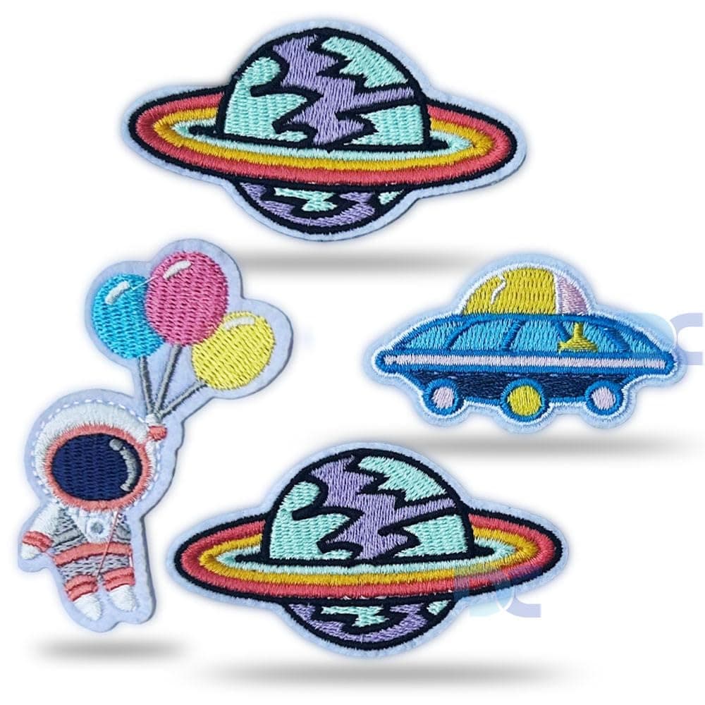 Daily Crafts 4 pcs Space Edition Embroidered Patch, Iron-on Patch DIY Clothes Sticker Spaceship Astronaut Designs Applique| Cloth Stickers