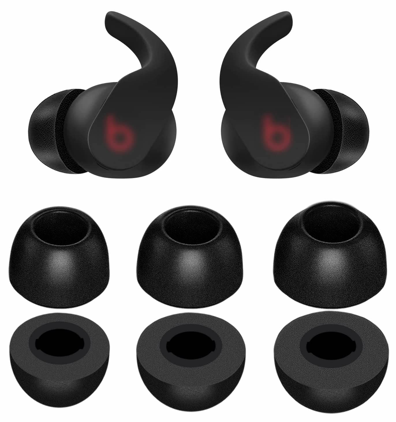 3 Pairs Memory Foam Compatible with Beats Fit Pro Ear Tips Buds, S/M/L 3 Size Replacement Cancel Noise Anti-Slip Fit in Case Comfortable No Silicone Pain Earbuds for Beat Fit Pro - Black