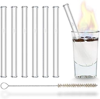 HALM Glass Straws - 6 Reusable 4 Inch Short Drinking Straws + Plastic-Free Cleaning Brush Perfect for B52 and Shot Glasses or Blowing Tubes & Paraphernalia - Dishwasher Safe - Eco-Friendly – Straight
