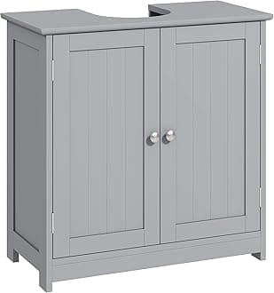 23.5" Pedestal Sink Storage Cabinet, Freestanding Bathroom Under Sink Cabinet with U-Shape Cut-Out and Adjustable Shelf, Gray