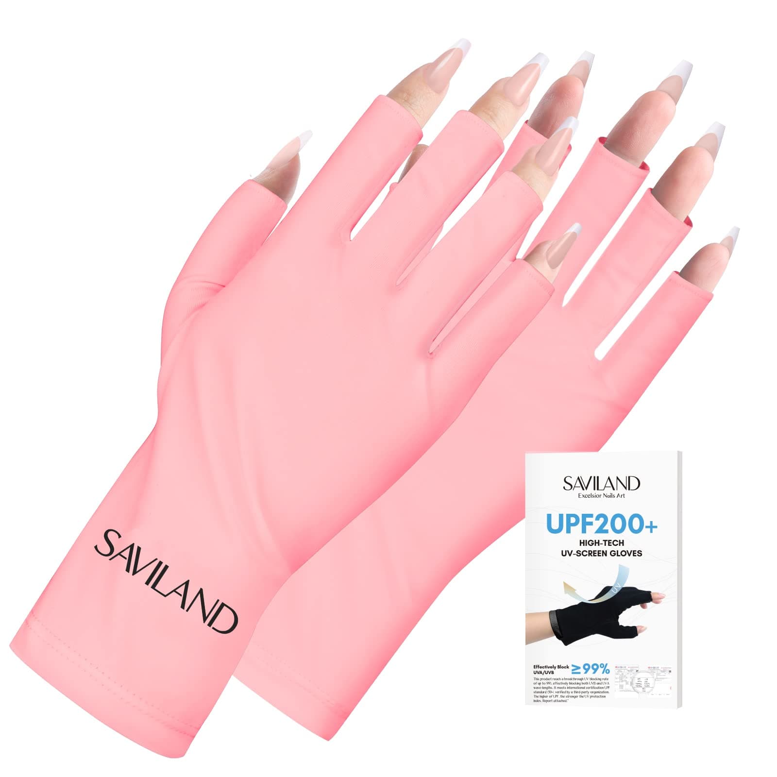 SAVILAND U V Gloves for Nails - UPF80+ High-tech Professional U V Gloves for Manicures, Anti UVA & UVB 999+ U V Gloves for Gel Nail Lamp Skin Care Fingerless Gloves Prevent Hands from U V Harm (Pink)