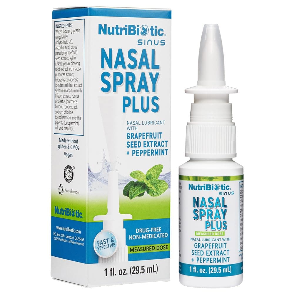 NutriBiotic Nasal Spray Plus 1 Fl Oz | Nasal Lubricant Plus GSE, Xylitol & Botanical Extracts | Moisturize & Help Flush Irritants from Nasal Passages | Measured Dose Pump | Drug-Free & Non-Medicated