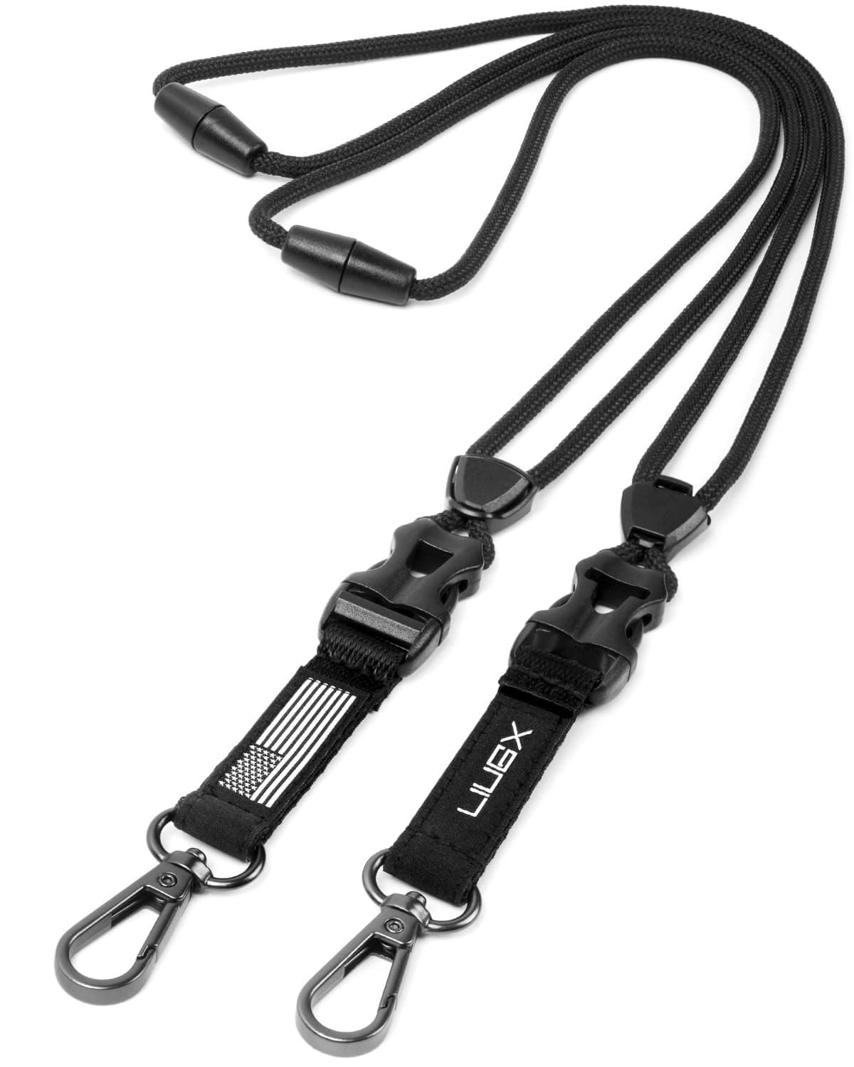 LIUGX 2 Pack Lanyards for ID Badges, Heavy Duty Breakaway Lanyard with Quick Release Detachable Buckle, Metal Clip, Round Cord, Safety Breakaway, for ID Card Badge Holder Keys, American Flag