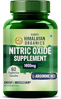 Vlado’s Himalayan Organics Nitric Oxide 1400mg With L-Arginine HCI Caffeine Supplement | Good For Muscle Growth, Stamina, Recovery, Immune Booster & Energy- 60 Veg Capsules