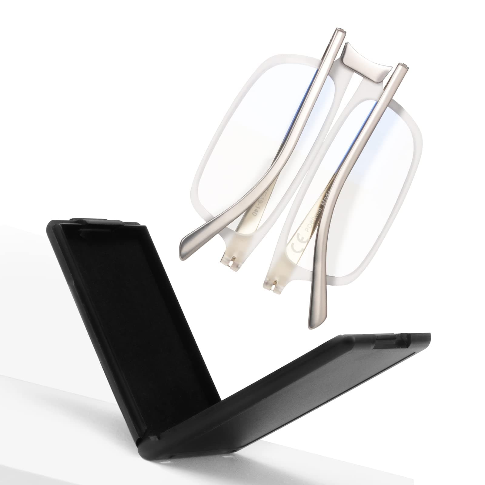 SKYOAK Evolved Folding Reading Glasses For Women Men Blue Light Blocking Anti UV Eyestrain Foldable Portable Compact Readers with Flat Hard Case Pocket Computer glasses 2.0 CLEAR