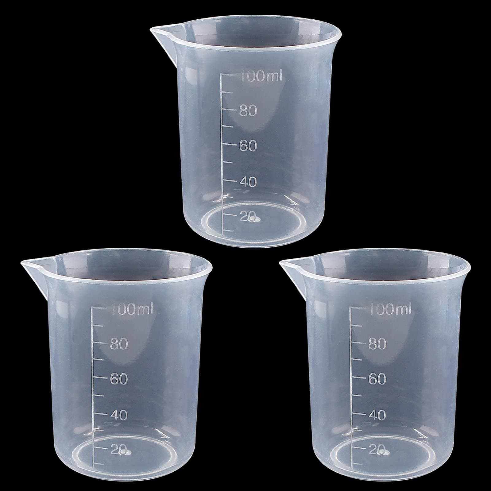 Waziaqoc 100ml Plastic Graduated Beaker (3 Pack), Transparent PP Measuring Cup Mixing Cup for Kitchen Lab