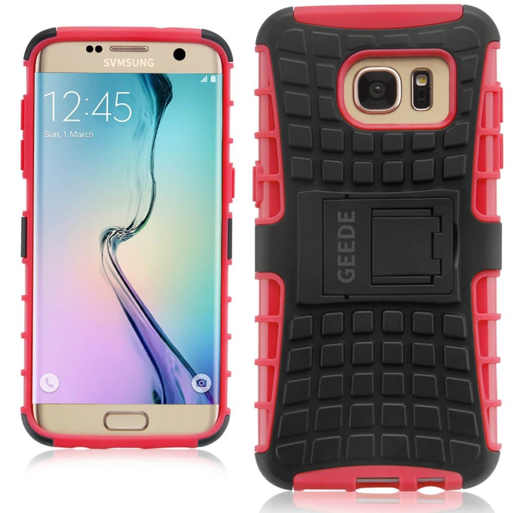 Galaxy s7 Edge Case, GEEDE Slim Fit Shockproof Galaxy s7 Edge Protective Case [Soft TPU Bumper][Hard PC Back] Dual Layer Armor Rubber Cover Case for Samsung Galaxy s7 Edge 5.5 inch (Red)