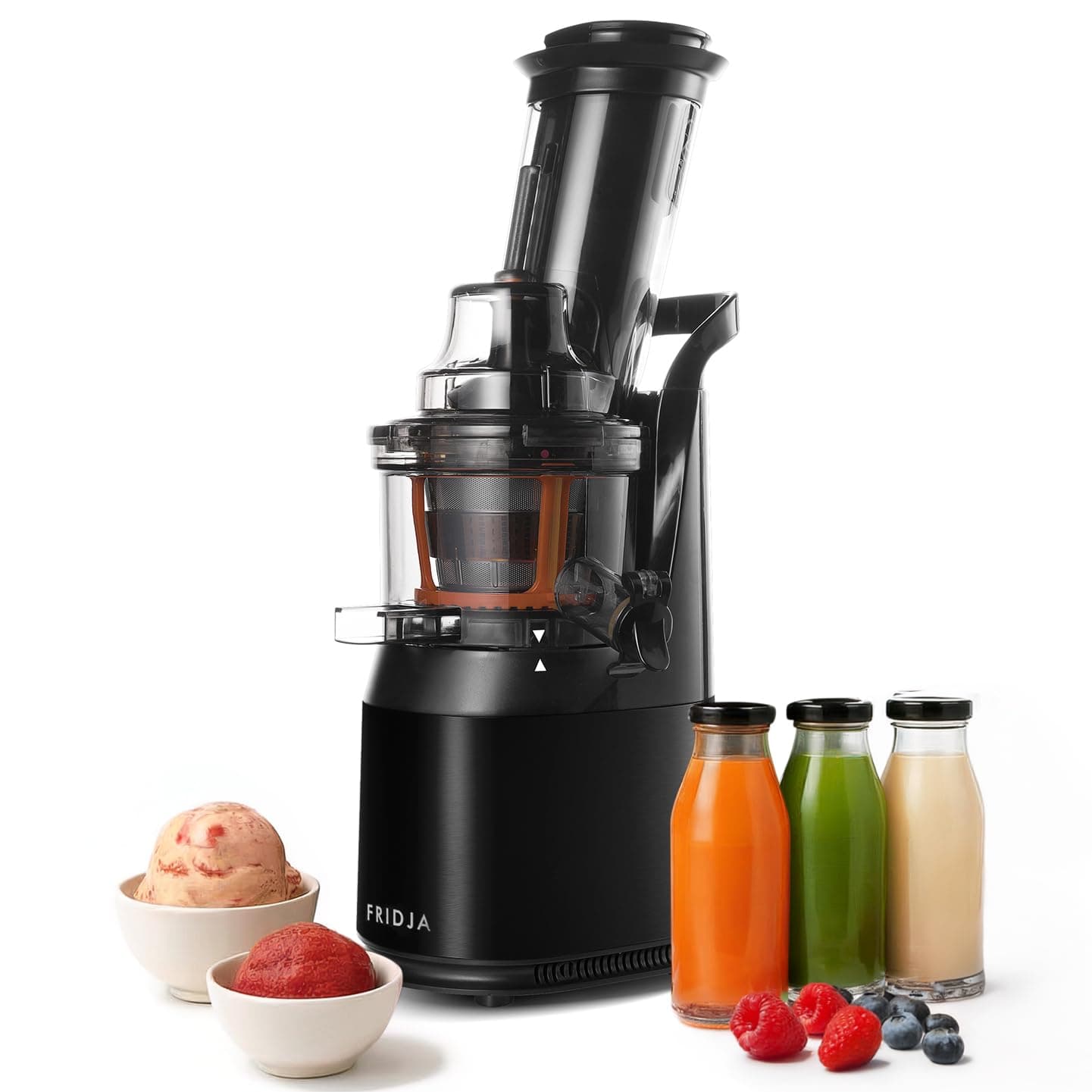f1900 Cold Press Juicer, 240W Masticating Slow Juicer with 78mm (3”) BPA-Free Wide Chute, Black Stainless Steel body, Juice, Vegan Nut Milks, Sorbet, Ice Cream, Easy to Clean