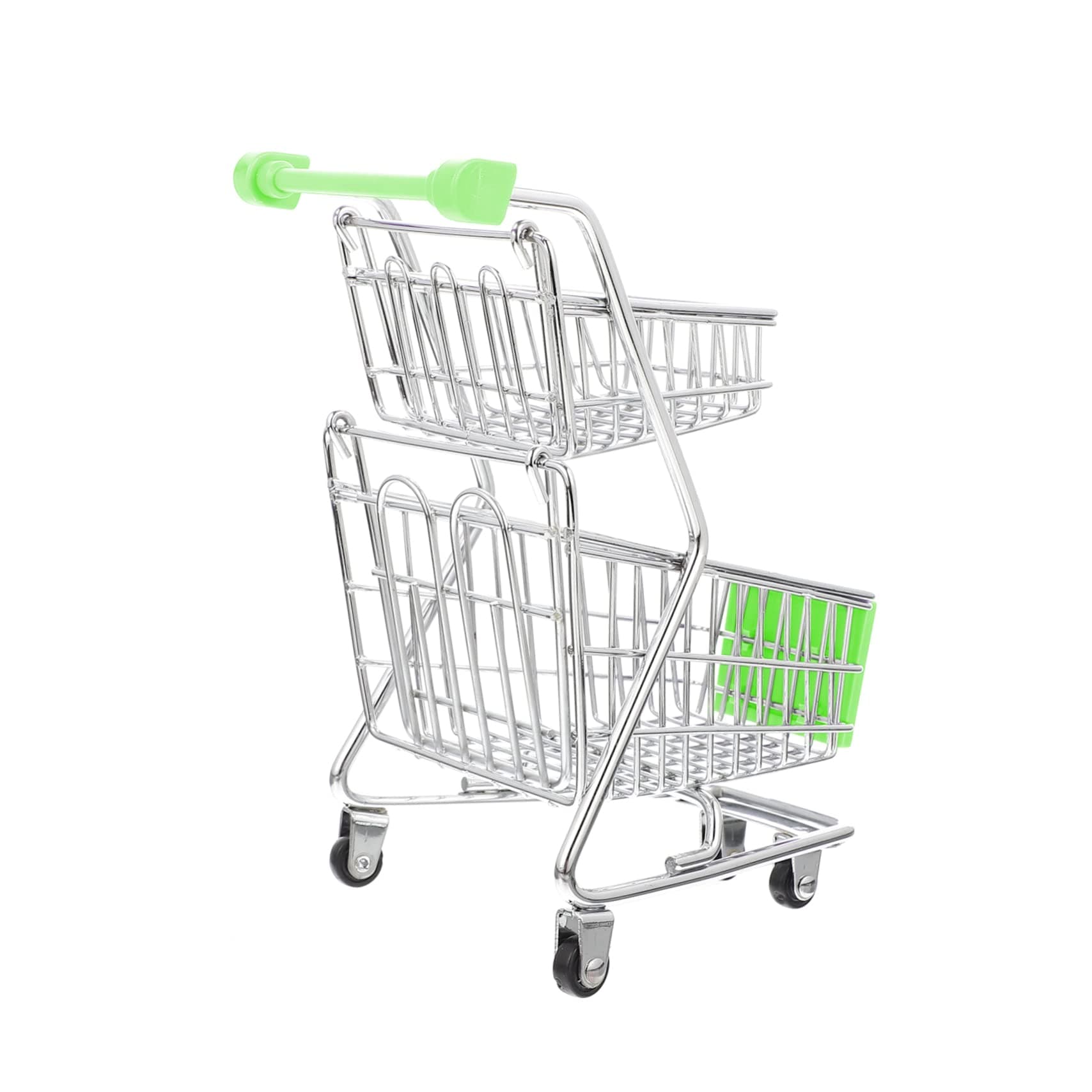 Mini Green Shopping Cart - Double Layer Alloy & Abs Tiny Supermarket Trolley for Home Decor, Office, Parties