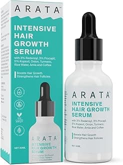 Arata Hair Growth Serum 3% Redensyl, 3% Procapil & 5% Kopexil Infused with Coffee, Onion & Rice Water | Boosts New Growth & Controls Hairfall | Hair Growth Serum for Scalp | Clinically Proven | Derma Tested | For Men & Women | 30ml