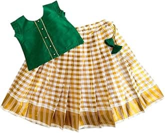 Stanwells Kids Orange and Magenta combo south indian Baby girls mirror work net Lehenga Choli set (3months to 8Years)