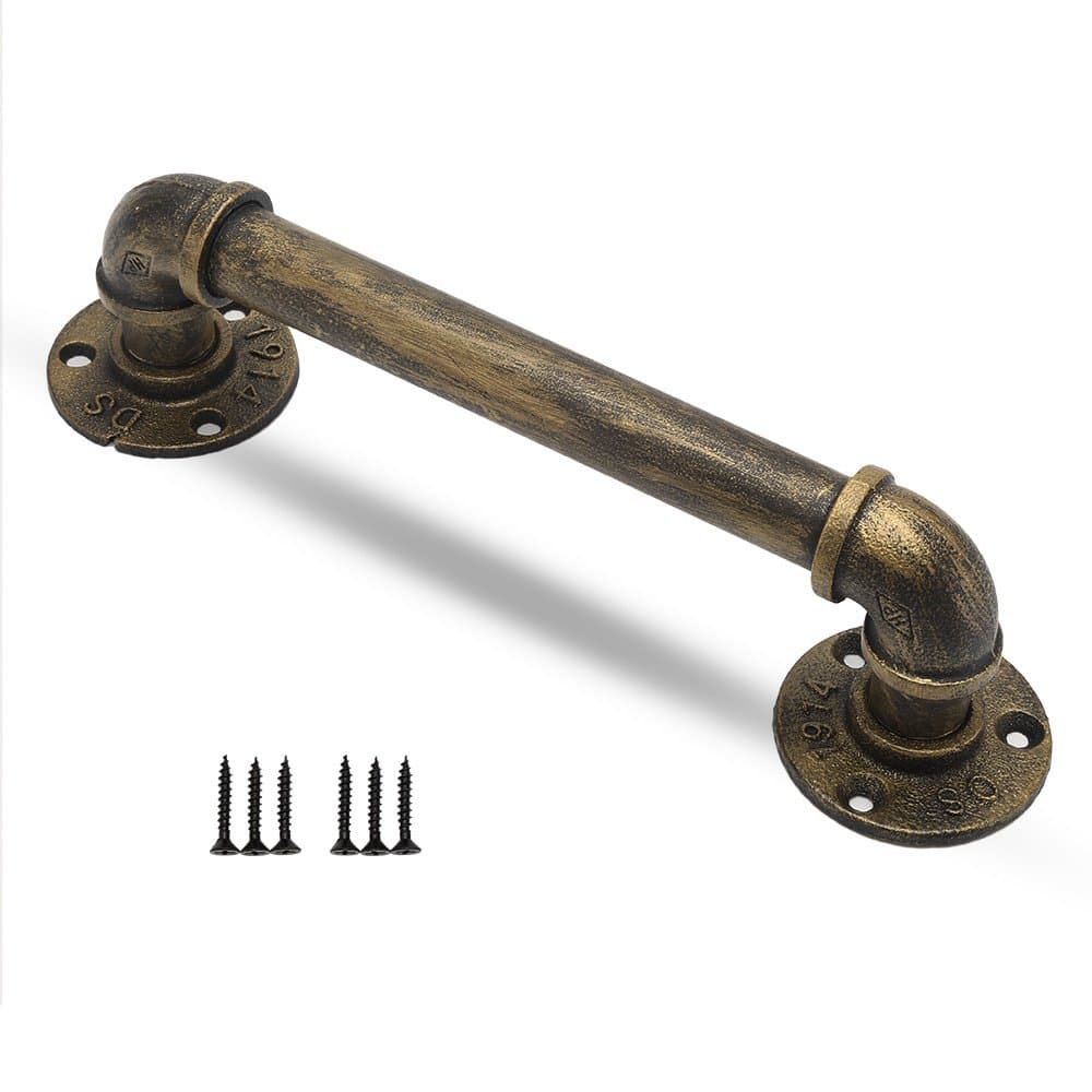 12" Door Pull Handle Industrial Pipe Antique Cast Iron Door Hardware Old Bronze Rustic Handles