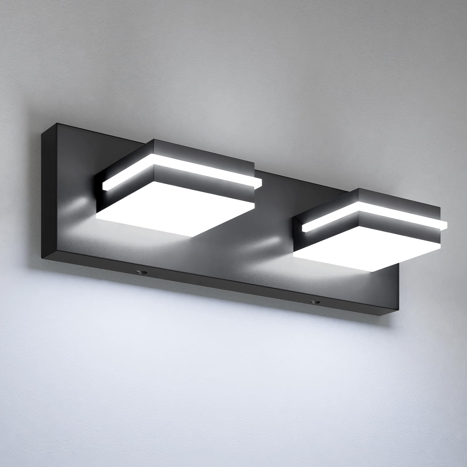 VOLISUN Modern Bathroom Vanity Light Fixtures (2-Light, 15.5-Inch), Matte Black LED Bathroom Lighting Fixtures Over Mirror, 360°Rotatable Head, LED Vanity Lights for Bathroom (Cool White 6000K)
