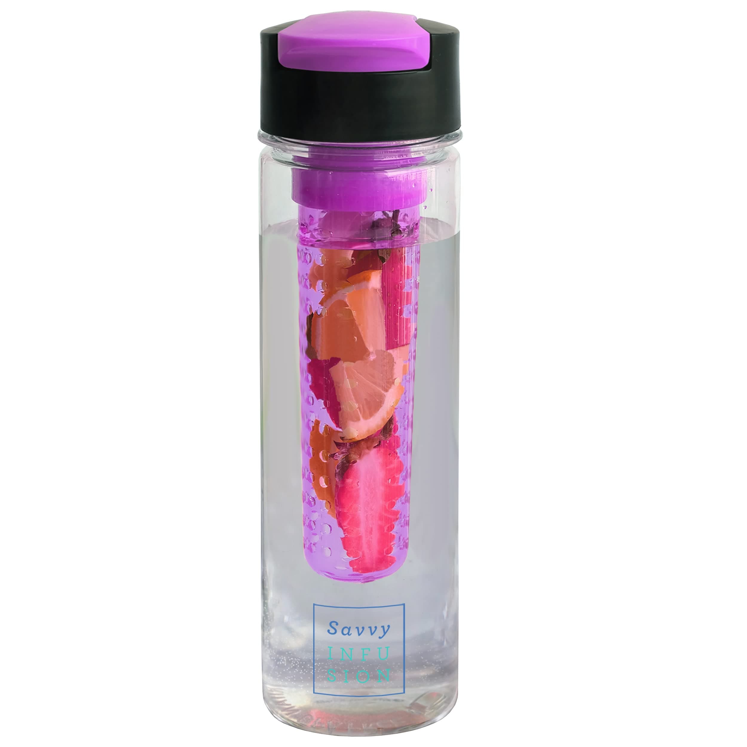 Savvy Infusion Flip Top Fruit Infuser Water Bottle - Unique Leak Proof Lid for Hikes, Outdoors - Dishwasher Safe made with Tritan Shatter Proof Plastic - Great Gifts for Women - 24 Ounces Lilac