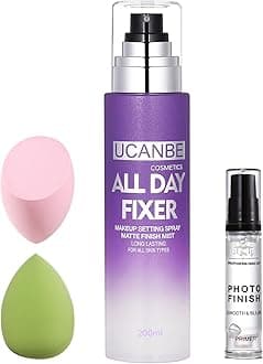 Makeup Setting Spray + Face Primer + Make Up Sponge, Gel-Based Hydrating Primer, Lightweight, Long Lasting Matte Finishing Spray,Beauty Blender Set