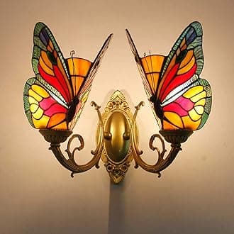 Tiffany Style Wall Light, Butterfly Wall Sconce, Vintage Antique Stained Glass Decorative Wall Lighting Fixture for Living Room Bedroom Hallway Beside Lamp,12
