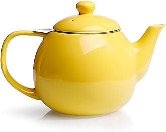 Sweese Teapot, Ceramic Porcelain Tea Pot with Stainless Steel Infuser, Blooming & Loose Leaf Teapot - 27 ounce Small, Yellow
