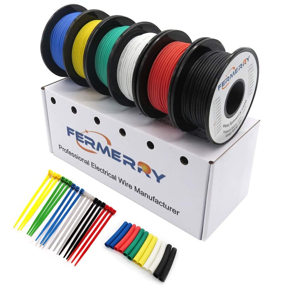 Fermerry 12 AWG Electrical Wire 3.4mm² Flexible Silicone Tinned Copper Wire Hook up Kit Stranded Wire Spool 10ft 3 Meter Each 6 Colors Gauge
