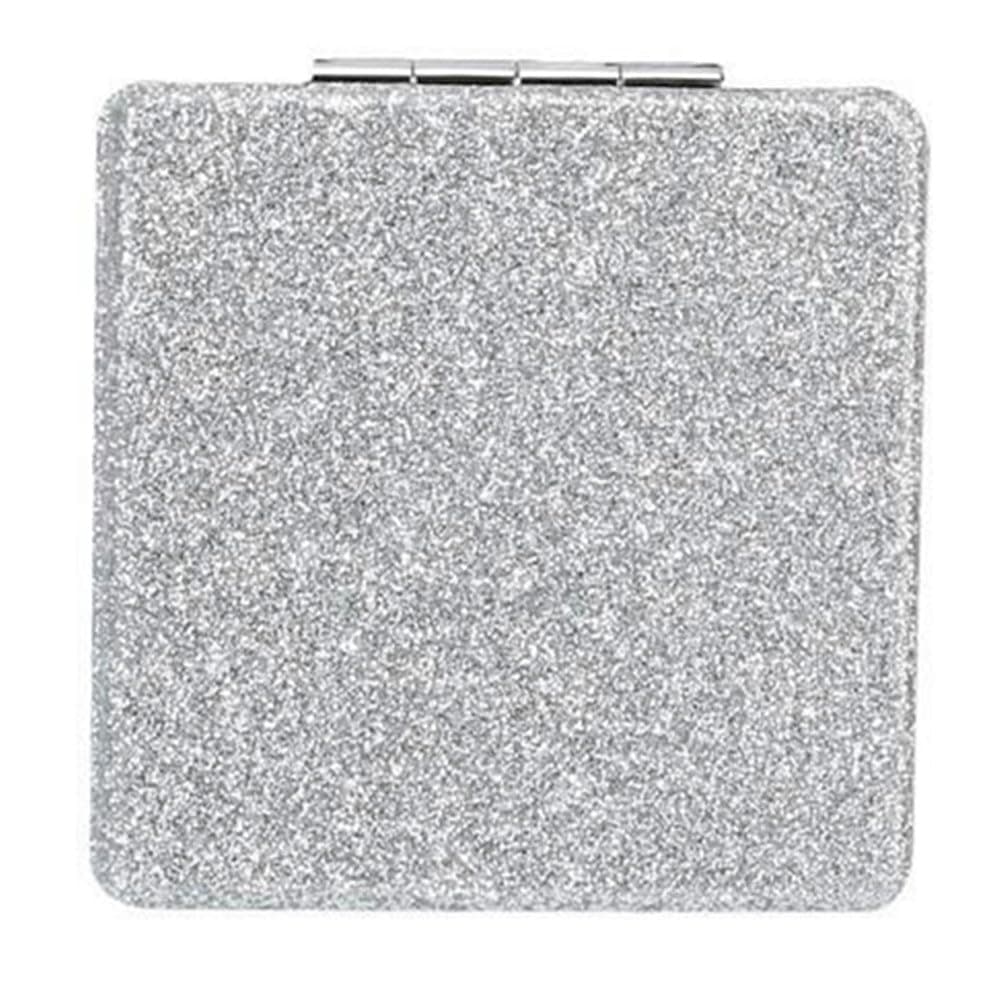 Square Silver Compact Mirror for Women,Small Magnifying Travel Mirror with Glitter,Portable 2 x 1x Magnification Folding Pocket Makeup Mirror Cosmetic Mirror for Gift Travel Essentials