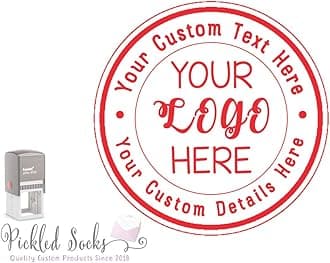 Custom Business Logo Double Round Border Stamp - 3 Lines of Text - Self Inking Stamper - Rubber Personalized Stamp - Stamps for Local Business - Personalized Business Stamps (Red)