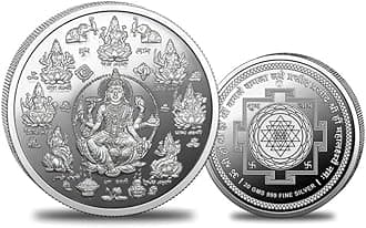 Silviya BIS Hallmarked Ashta Lakshmi Yantra 999 Pure Silver Coin (10g, 20g) Round Shape: Prosperity & Abundance - Puja Gift - Diwali Blessing - for Wealth and Success