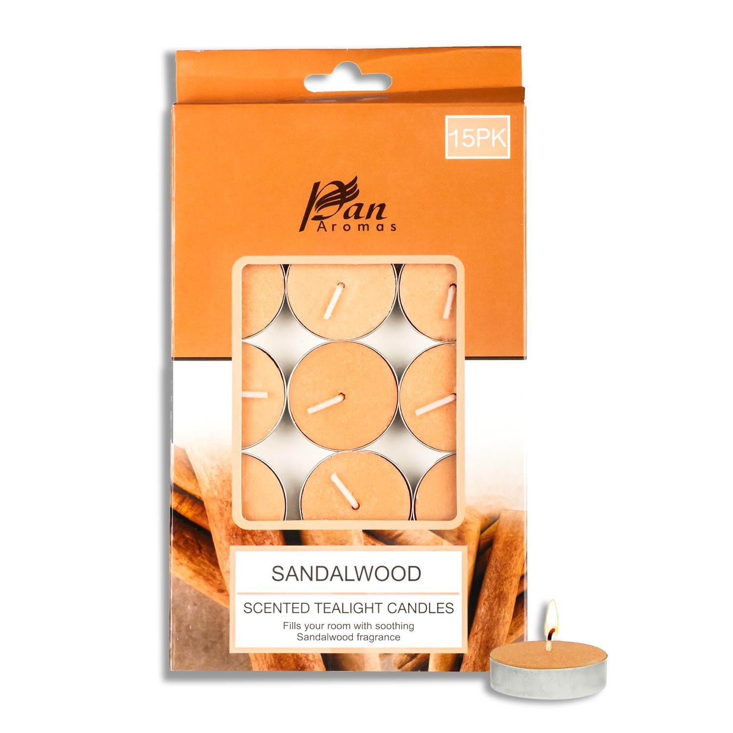 PAN AROMAS 15-Pack Scented Tealight Candle - Sandalwood