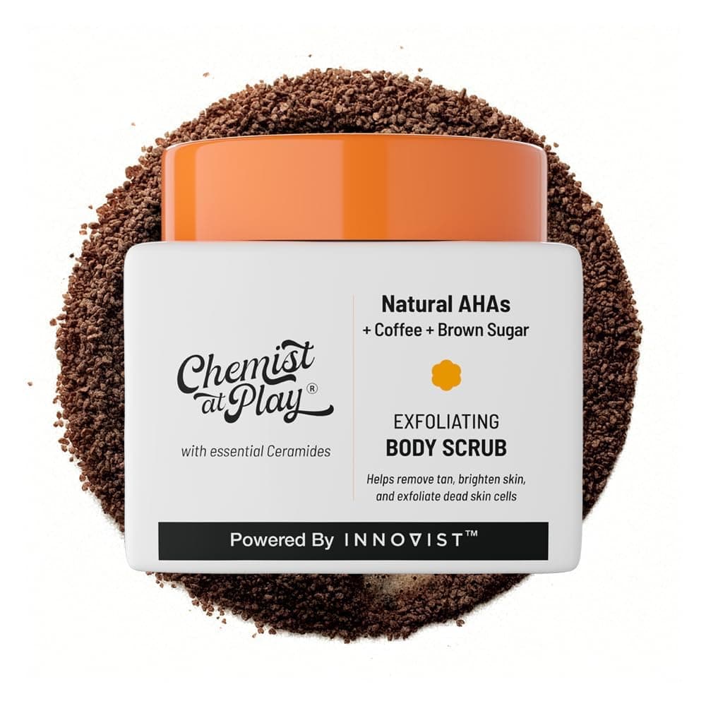 Chemist at Play Exfoliating Body Scrub For Removing Tan & Dead Skin Cells | Rough & Bumpy Skin, Tanned & Pigmented Skin | For Smooth, Soft & Bright Skin | Natural AHAs | Coffee 2.6 fl oz.