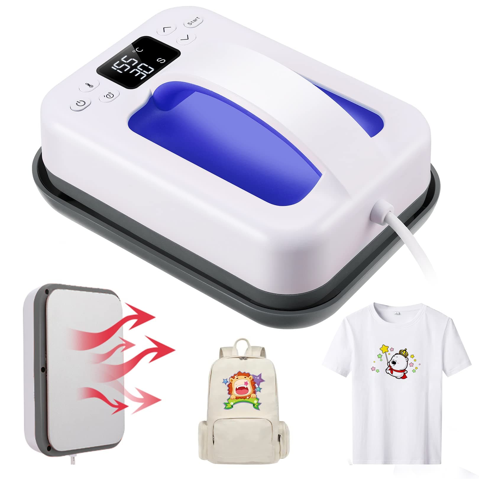 Heat Press - 7" x 5" Heat Press Machine for T Shirts and HTV Vinyl Projects Portable Easy Iron Press Fast Even Heat Small Heat Transfer Machine for Beginners DIY Lover with Transfer Paper (Blue)