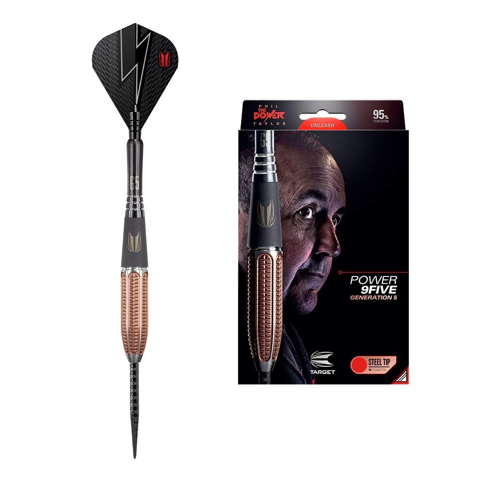 Target Darts Phil Taylor Power 9-Five Gen 5 22G/24G/26G 95% Tungsten Steel Tip Darts Set, Generation 5
