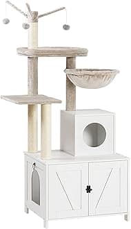 Cat Tree Tower with Litter Box Enclosure for Indoor, Wooden Cat Condo with Scratching Posts, Litter Box Furniture Hidden, All-in-One Cat House, White WT15MZ03
