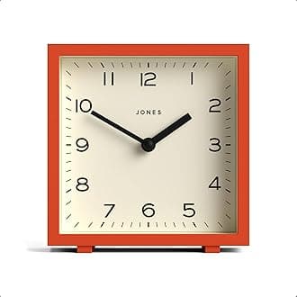 JONES CLOCKS® Disco Desk Clock | Sleek Square Design | Orange | Stylish and Easy to Read for Shelf, Table, Mantel or Bedside