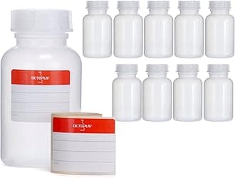 Octopus 10x 250 ml LDPE Wide-Mouth Bottles with Screw Caps - Empty Chemical & Laboratory Storage Containers for Kitchen or Hobby