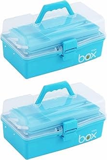 2PCS 12'' Three-Layer Clear Art Box Organizer, Multipurpose Plastic Craft Box with Handle (Blue)