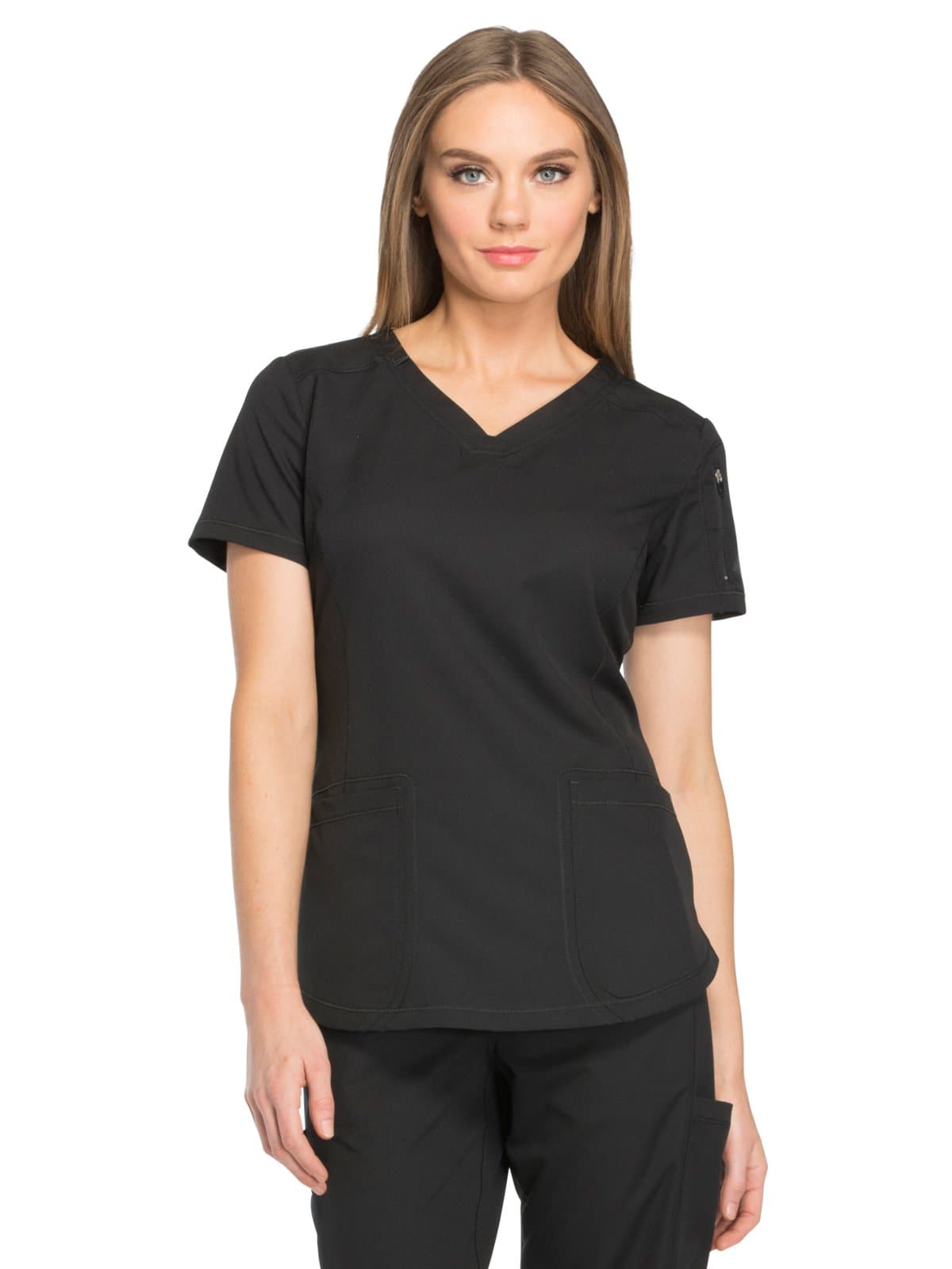 Dickies Dynamix Womens Tops, Athletic-Inspired V-Neck Scrub Top with Four-Way Stretch and Moisture Wicking DK730, XL, Black