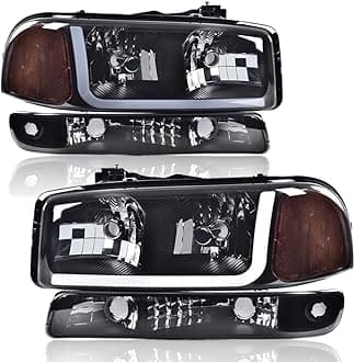 PIT66 LED Headlight Assembly, Compatible with GMC Sierra 1500 1999-2007, Fit Sierra 1500HD 2500HD 3500 2001-2007 Fit GMC Yukon XL 1999-2006, Smoke Lens Black Housing Amber Reflector