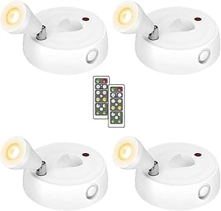 Olafus 4 Pack Wireless Spotlight, 200LM LED Accent Lights Battery Operated, Dimmable Puck Light with Remote Control, 2700K Warm White Small Uplights for Display Paintings Picture Artwork Closet