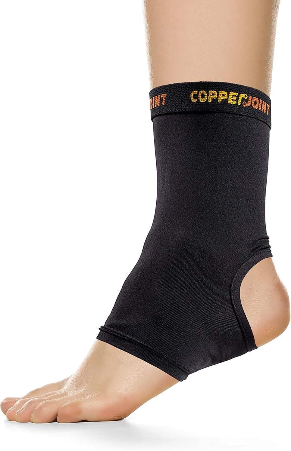 CopperJoint Athletic Foot Ankle Compression Sleeve – Pull On Copper Ankle Brace Women Support, Foot Sleeves, Breathable Elastic Braces Design for Basketball, Running, Sports - Single, Large