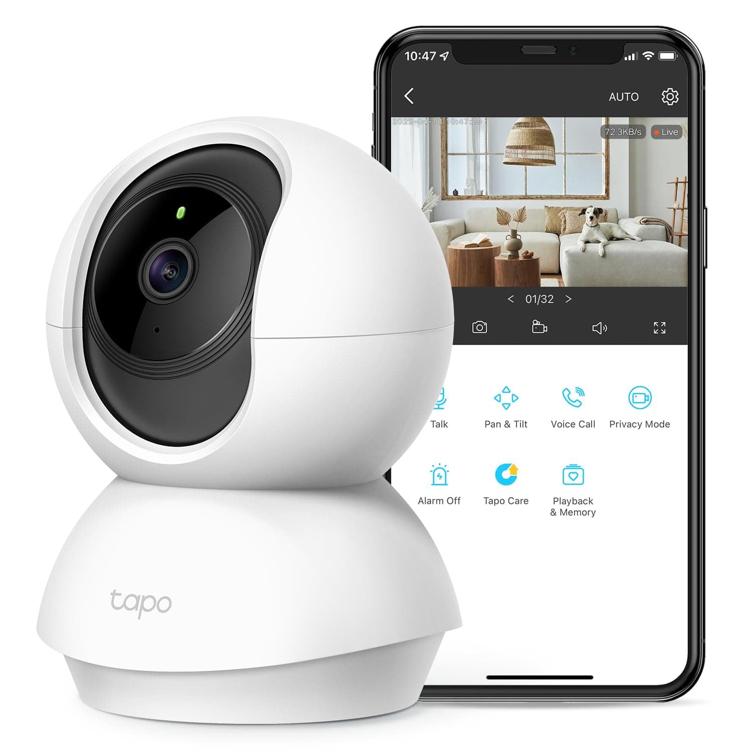 TP-Link 2K Pan Tilt Security Camera for Baby Monitor, Dog Camera w/Motion Detection, 2-Way Audio Siren, Night Vision, Cloud &SD Card Storage (Up to 256 GB), Works with Alexa & Google Home (C210)