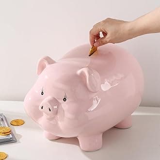 13“ Large Piggy Bank for Adults,Girls Piggy Bank for Boys,Ceramic Money Bank,Alcancias De Dinero para Adultos,Coin Bank,Real Money Box for Cash Gift,Modern Home Decor Living Room