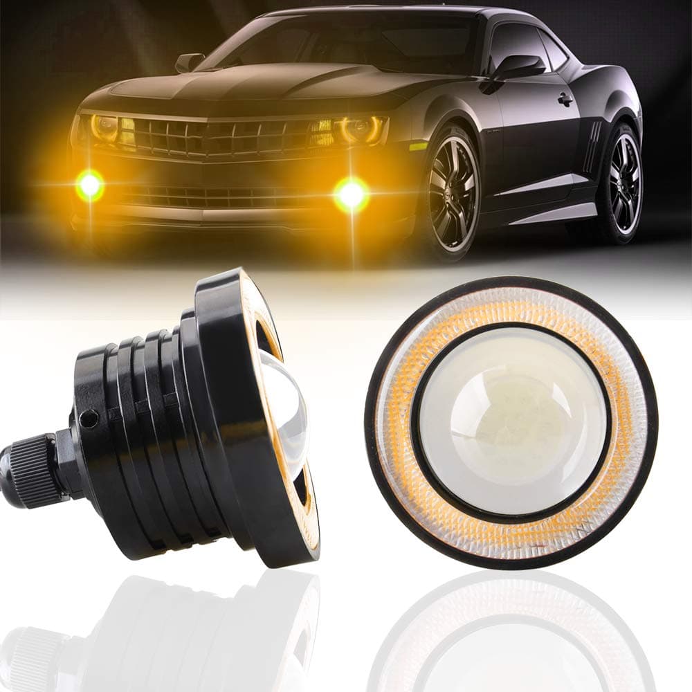 KaiDengZhe 2PCS Super Bright 2.5" Projector LED Fog Light 12V 10W Amber/Yellow COB Halo Angel Eye Rings For Moto Headlight Car Daytime Running Light DRL Driving Light Fog Light Bulb