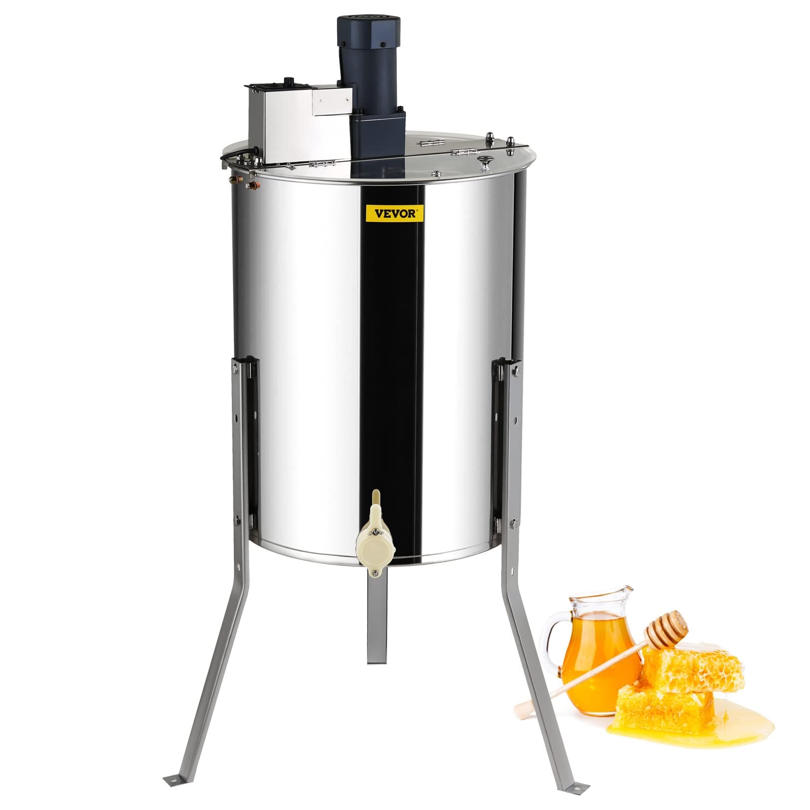 VEVOR Electric Honey Extractor, 4/8 Frame Stainless Steel Beekeeping Extraction, Honeycomb Drum Spinner with Transparent Lid, Apiary Centrifuge Equipment with Height Adjustable Stand