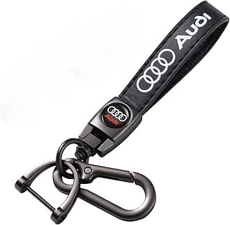 Leather car Keychain Set for Audi S3 A3 RS3 A4 A5 A6 A7 RS7 A8 Q3 Q5 Q7 R8 Men and Women Family Present Keychain Key Ring Lanyard Accessories (Black)