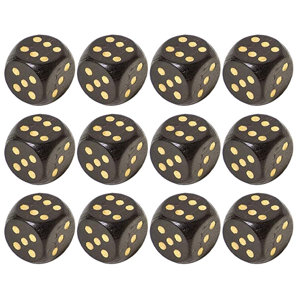 JZS Dice Set,30mm 6 Sided for Perfect for Board Games and RPGs,with Numbers 1-6 Wooden Dice Set Party Favors for Table Games,12PCS,Black