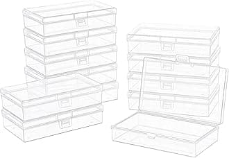 LJY 12 Pack Clear Plastic Storage Boxes with Lids 13.5 x 8 x 3 cm – Rectangular Medium Containers for Diamond Art Accessories, Beads, Crafts and Hardware, Stackable Organiser Box Set