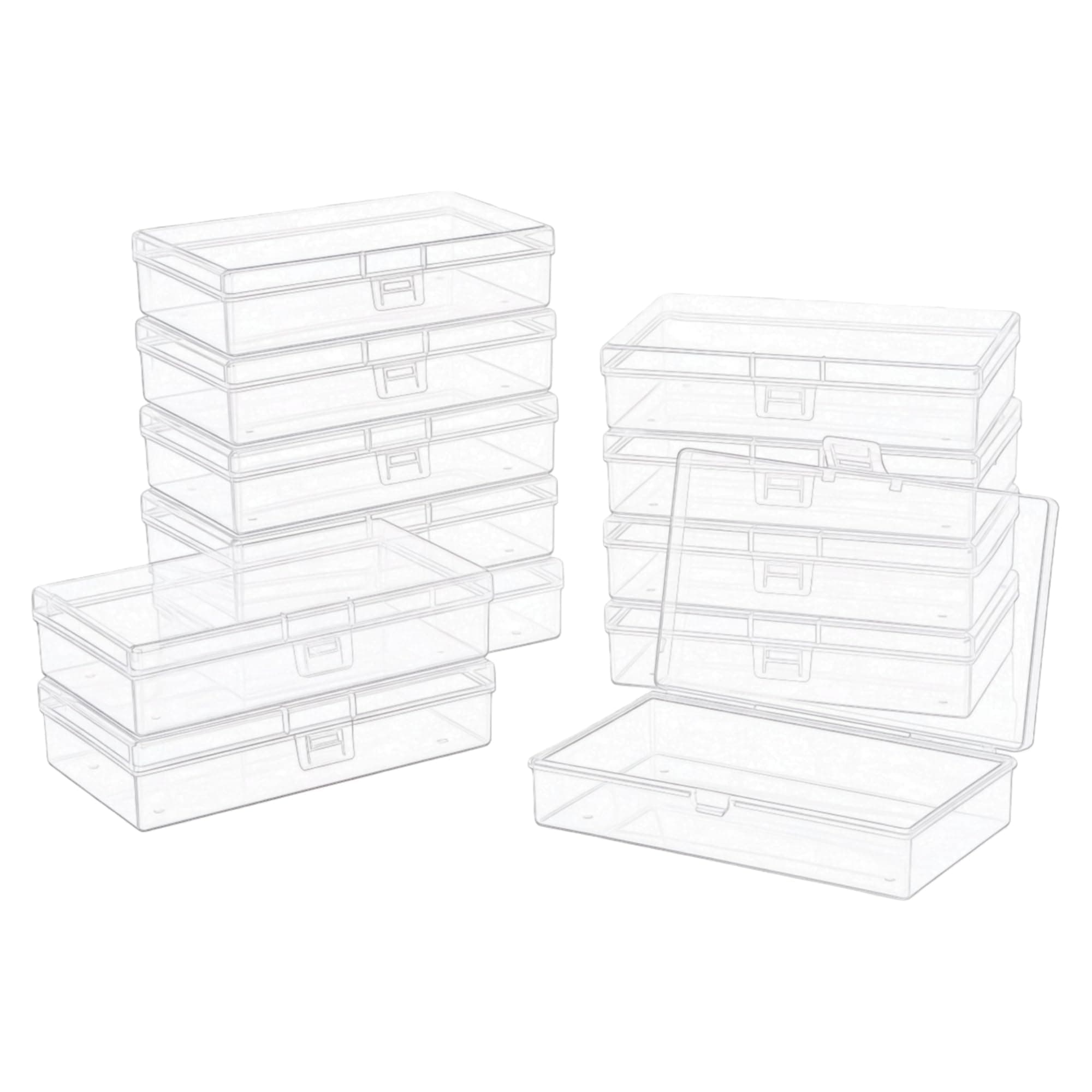 LJY 12 Pieces Rectangular Empty Mini Clear Plastic Organizer Storage Box Containers with Hinged Lids (5.3 x 3.1 x 1.2 inch, Transparent)