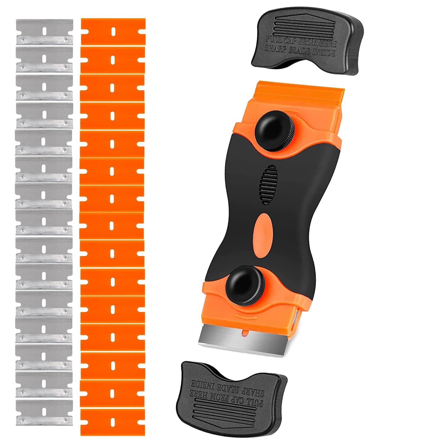 NEXT GEEK Glue Remover Cleaning Scraper Tool Double Edged Multipurpose Removing Paint, Labels, Sticker, 4 Piece Plastic Blades and 4 Piece Metal Blades