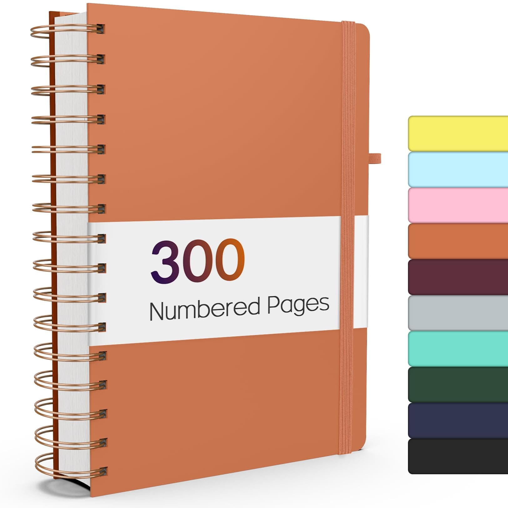 Lined Spiral Journal Notebook with 300 Numbered Pages, A5 Thick Journals for Writing with 100GSM Paper, Hardcover Notebooks with Contents for Work, School, Women, Men, Orange